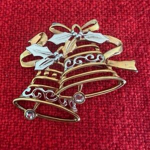 Gold and Silver Bell Brooch Christmas Brooch